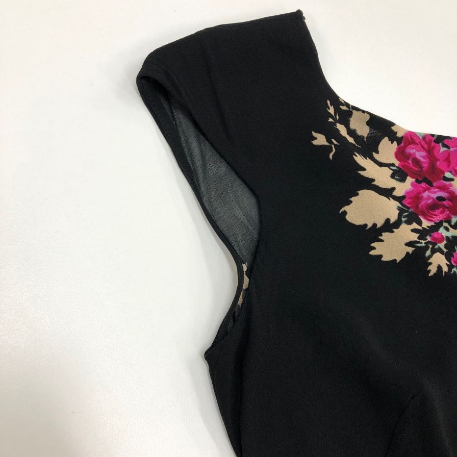 美品◆アンナモリナーリ ノースリーブ ワンピース 柄 レディース  ブラック 40サイズ   Adrianna Papell 【AFB19】