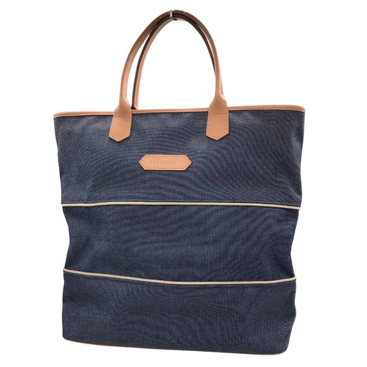 ロンシャン トートバッグ ジップ デニム キャンバス×レザー レディース LONGCHAMP【AFE8】