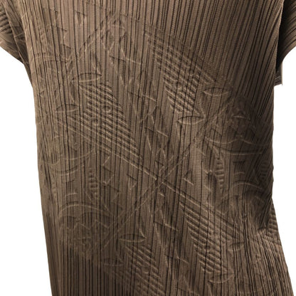 極美品◆プリーツプリーズ ノースリーブワンピース エンボス柄 ブラウン サイズ3 PP21-JT615 PLEATS PLEASE ISSEY MIYAKE 【AFB10】