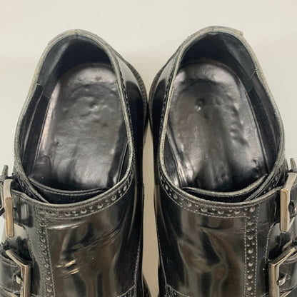グッチ レザーシューズ 5245 ダブルモンク パンチドキャップトゥ ガラスレザー ブラック サイズ41.5E メンズ GUCCI 約26.5cm【AFC44-2】