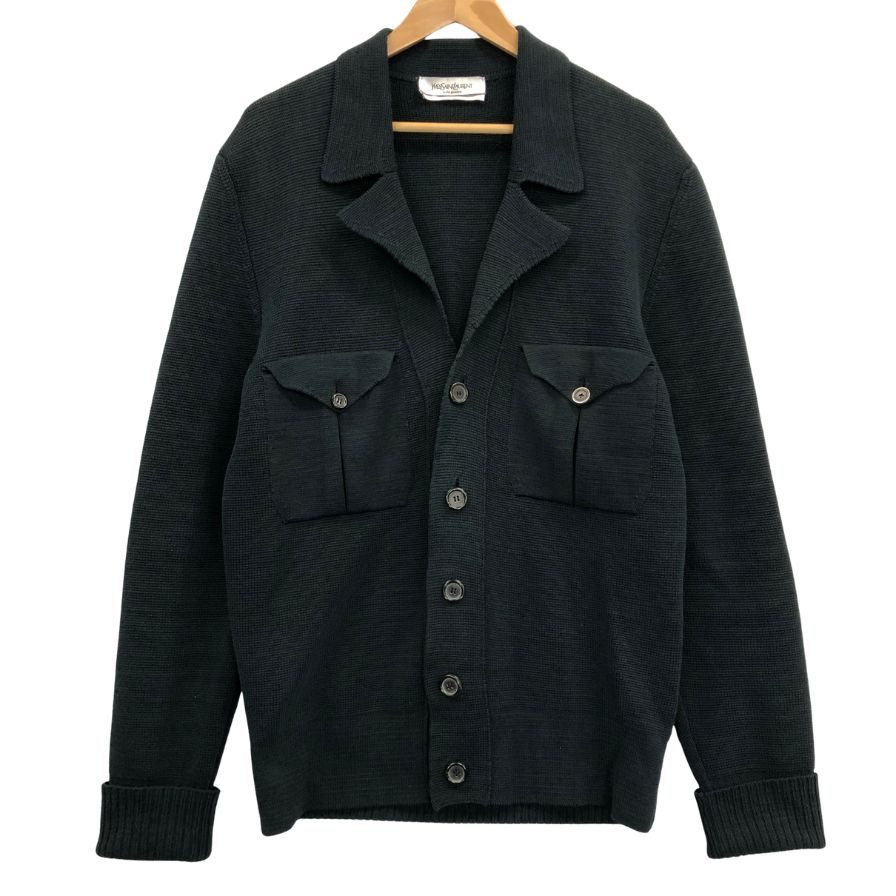 美品◆イヴサンローラン フラップ付きニットカーディガン ネイビー サイズL メンズ Yves Saint Laurent 【AFB37】