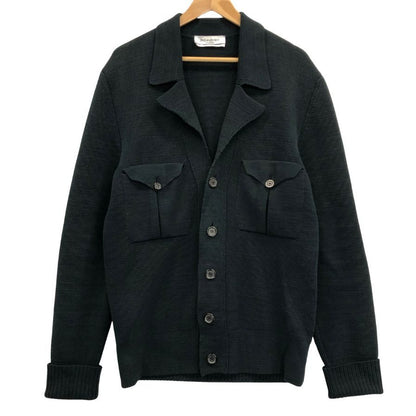美品◆イヴサンローラン フラップ付きニットカーディガン ネイビー サイズL メンズ Yves Saint Laurent 【AFB37】