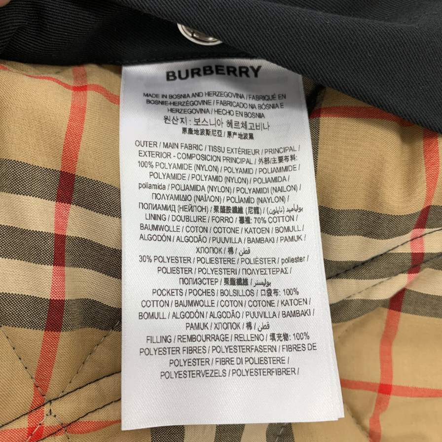 品相良好◆Burberry 连帽外套 钻石绗缝调温格纹衬里 白色标签 黑色 尺码 M 8035506 BURBERRY 女士 [AFA8] 