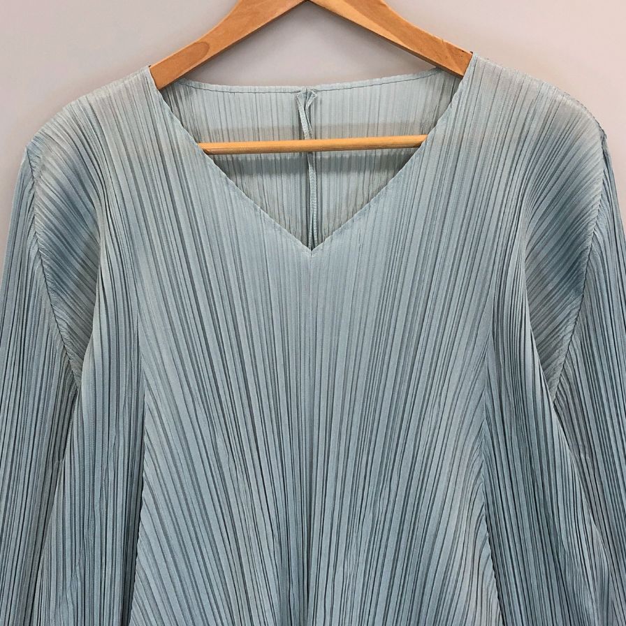 美品◆プリーツプリーズ ワンピース PP13-JT162 ポリエステル レディース ブルー サイズ3 PLEATS PLEASE 【AFB6】