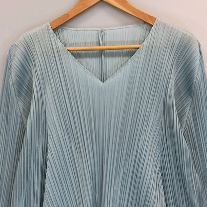 美品◆プリーツプリーズ ワンピース PP13-JT162 ポリエステル レディース ブルー サイズ3 PLEATS PLEASE 【AFB6】