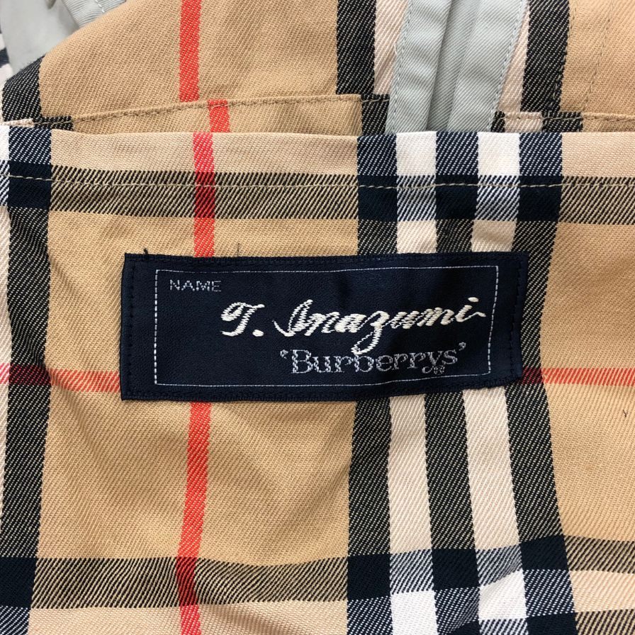 中古◆バーバリーズ ステンカラーコート 90S 裏地ノバ柄 ネーム入り サイズ不明 ホワイト系 BURBERRY 【AFB7】