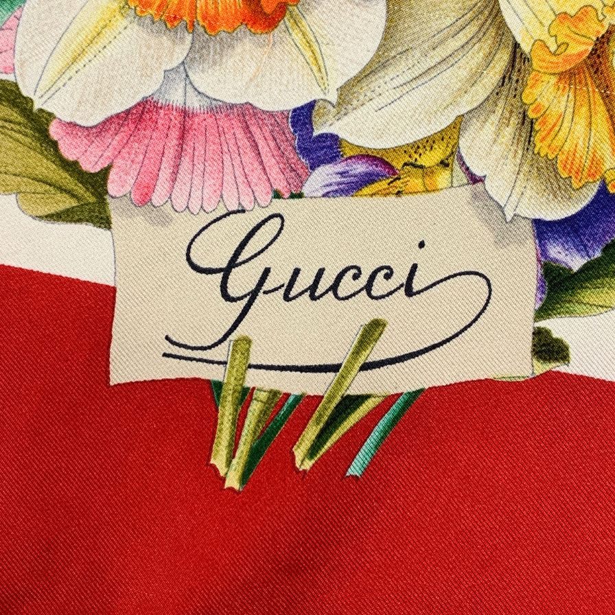 グッチ 大判スカーフ ストール 花柄 レッド GUCCI【AFI6