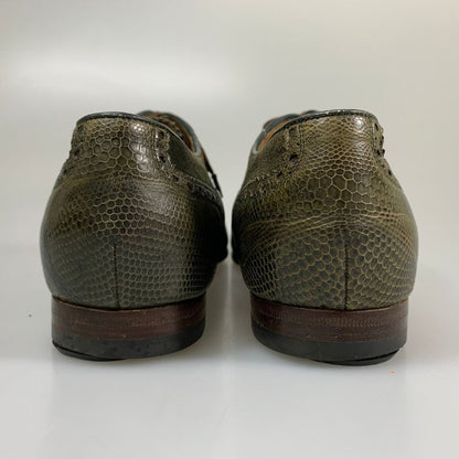 グッチ リザード スエードコンビ シューズ グリーン メンズ サイズ6.5 GUCCI 約25.5cm【AFC35】
