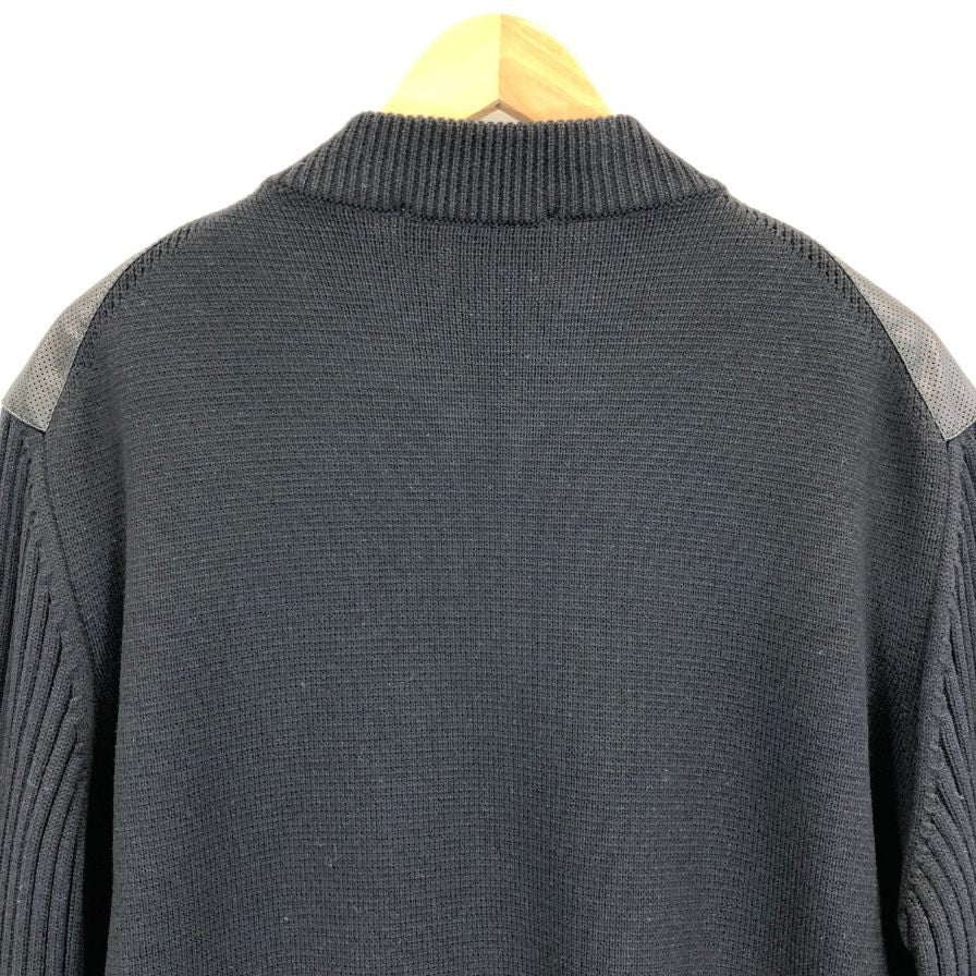 極美品◆サルヴァトーレ フェラガモ レザー×ニット 切替 ブルゾン パンチングレザー サイズXL ブラック Salvatore Ferragamo 【AFB34】