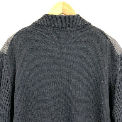 極美品◆サルヴァトーレ フェラガモ レザー×ニット 切替 ブルゾン パンチングレザー サイズXL ブラック Salvatore Ferragamo 【AFB34】