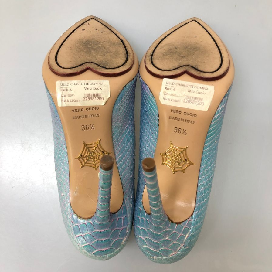 シャーロットオリンピア パンプス ハイヒール パイソン サイズ36.5 レディース ブルー系 Charlotte Olympia 約23.5cm【AFC2】