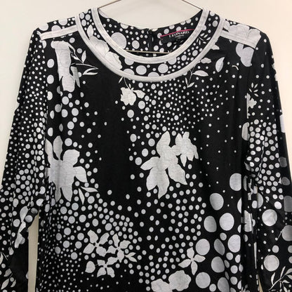 美品◆レオナール ワンピース モノトーン 総柄 レディース サイズL LEONARD 【AFB3】