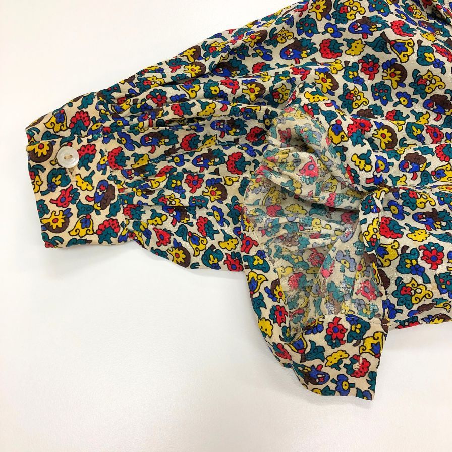 美品◆イヴ サンローラン ブラウス 総柄 シルク デザイン 長袖 カットソー マルチカラー レディース サイズ34 YVES SAINT LAURENT 【AFB6】