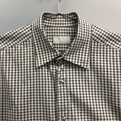 中古◆プラダ ギンガムチェックシャツ 長袖 ブラックホワイト メンズ サイズ48  PRADA 【AFB3】