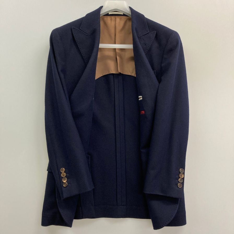 美品◆ブルネロクチネリ 3B テーラードジャケット ウール カシミヤ混 メンズ サイズ44 ネイビー Brunello Cucinelli 【AFB46】