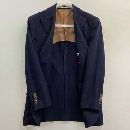 美品◆ブルネロクチネリ 3B テーラードジャケット ウール カシミヤ混 メンズ サイズ44 ネイビー Brunello Cucinelli 【AFB46】