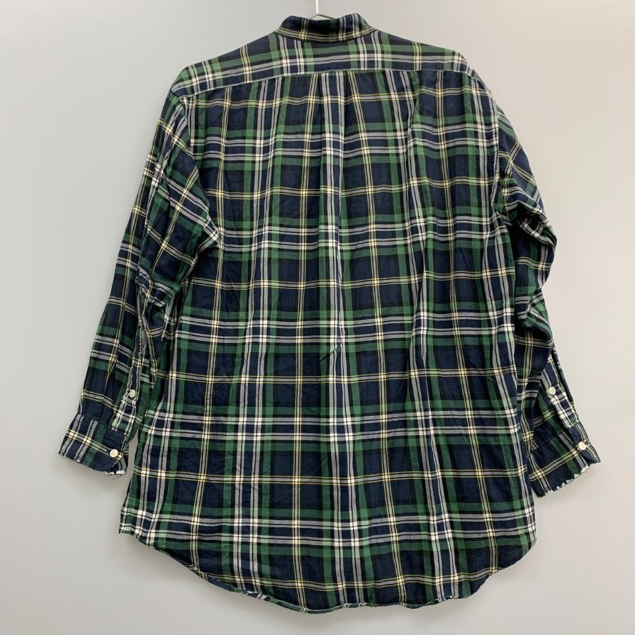 美品◆ラルフローレン バンドカラーシャツ 90S オールド タータンチェック ネイビー系 メンズ サイズM Ralph Lauren 【AFB4】
