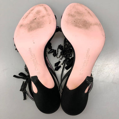 クリスチャン ラクロワ パンプス ビーズストラップ レザー ヒール ブラック ピンク レディース サイズ38 Christian Lacroix 約24.5cm【AFD1】