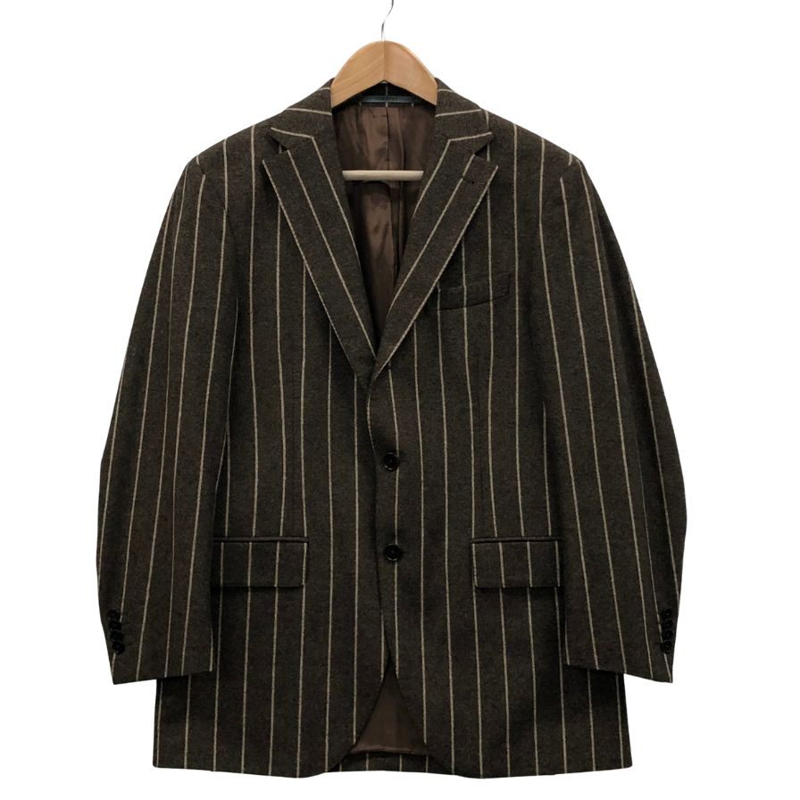 極美品◆カンタレリ テーラードジャケット 3B カシミヤ混 ストライプ サイズ48 ブラウン系 メンズ Cantarelli 【AFB45】