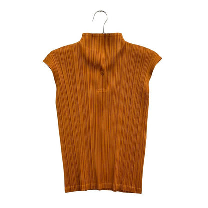 美品◆プリーツプリーズ イッセイミヤケ ハイネック ノースリーブ PP23JK112 キャメル サイズ3 PLEATS PLEASE 【AFB26】