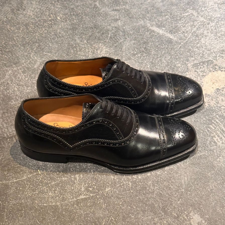 エンツォボナフェ セミブローグ カーフ ブラック サイズUK5.5 Enzo Bonafe ビジネスシューズ 約24.0cm【LA】【中古】