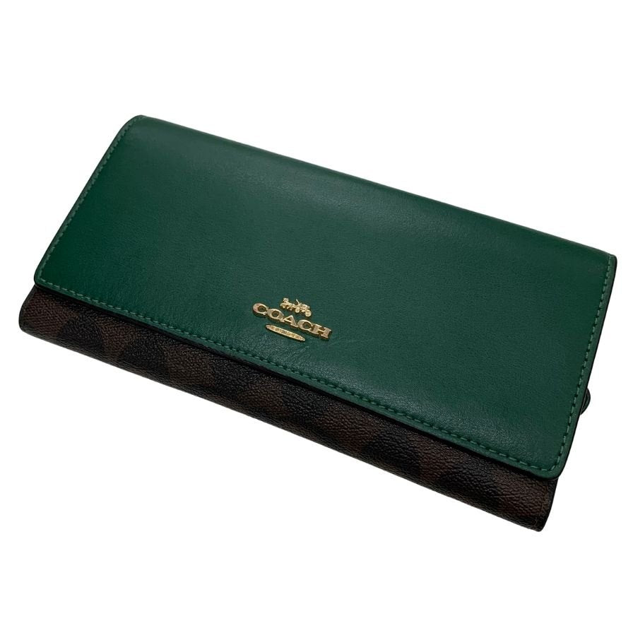 コーチ 長財布 二つ折り シグネクチャー PVC×レザー グリーン メンズ COACH【AFI6】