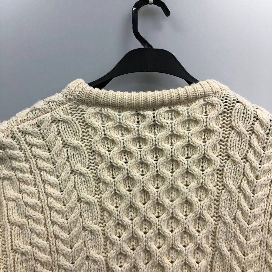 美品◆アラン ウーレンミルズ ニットセーター クルーネック ウール アイルランド製 メンズ サイズS ホワイト系 aran WOOLLEN MILLS 【AFB26】