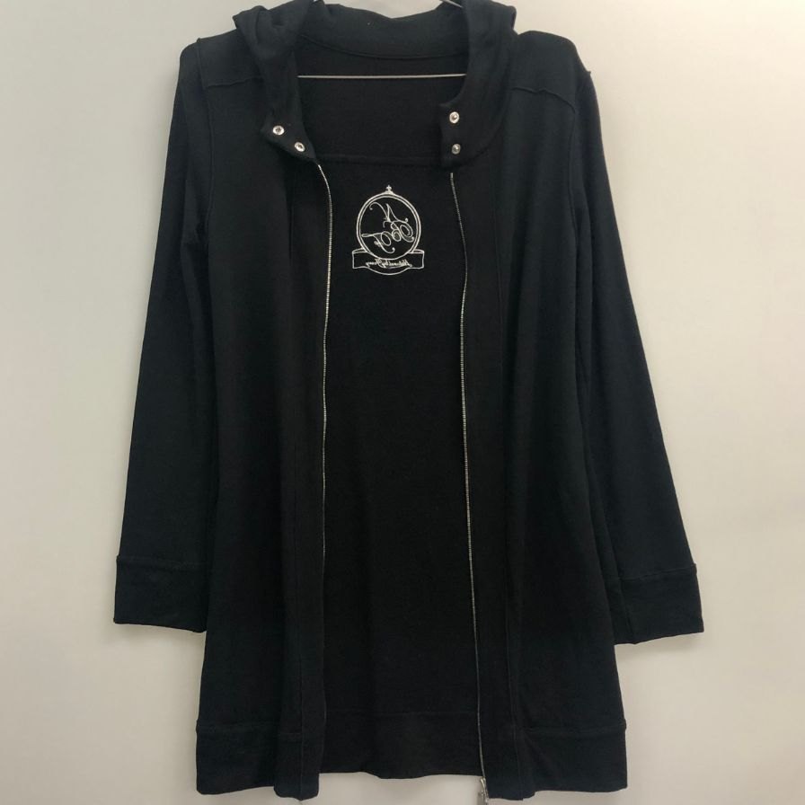 美品◆ナチュラル バイ フォクシー ロング ダブル ジップアップ パーカー ロング 肩パット付 28980 レディース サイズ38 ブラック NATURAL by FOXEY 【AFB3】
