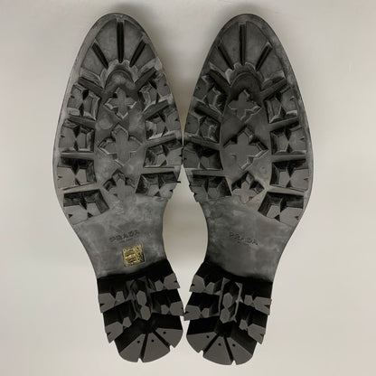 プラダ レザーシューズ Vチップ チロリアンシューズ メンズ バーガンディ サイズ8 PRADA 約26.5cm【AFD9-2】