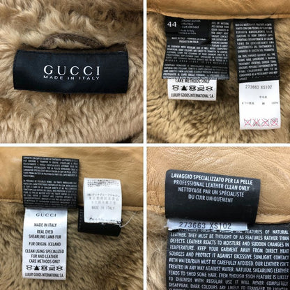 美品◆グッチ ムートンコート 11AW 羊毛皮 スウェード ボア ロング丈 ベージュ メンズ サイズ44 GUCCI 【AFB52】