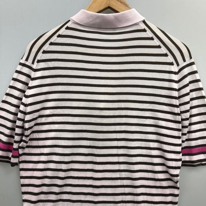 中古◆ジョンスメドレー ニットポロ 半袖 ボーダー ピンク系 メンズ サイズM JOHN SMEDLEY 【AFB6】