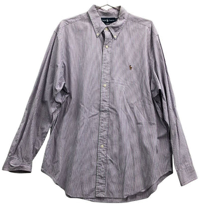 美品◆ラルフローレン ボタンダウンシャツ 90S ストライプ パープル×グリーン メンズ サイズ17 Ralph Lauren 【AFB19】