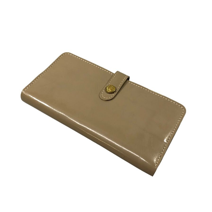 グレンロイヤル 長財布 二つ折り財布 フラップボタン エナメル×ブライドルレザー グレー ゴールド金具 GLENROYAL【AFI1】