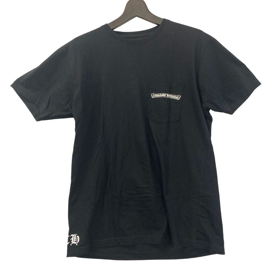 美品◆クロムハーツ Tシャツ ポケットT 胸元ロゴ バックプリント クロス  ブラック サイズL メンズ CHROME HEARTS 【AFB4】