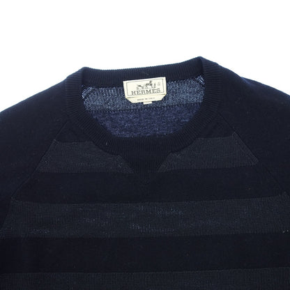 Good Condition◆Hermes Knit Sweater Border Cashmere Blend Men's Black Size XL HERMES [AFB37] 