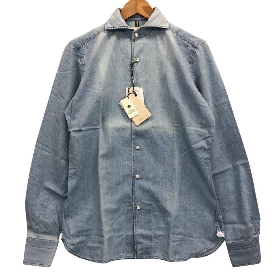 極美品◆ルイジボレッリ ナポリ デニムシャツ ダンガリー コットン カジュアル ライトブルー メンズ サイズS LUIGI BORRELLI NAPOLI 【AFB29】