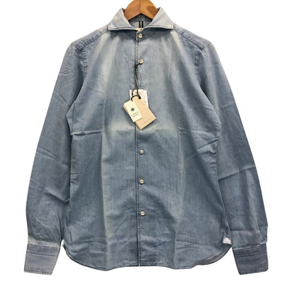 極美品◆ルイジボレッリ ナポリ デニムシャツ ダンガリー コットン カジュアル ライトブルー メンズ サイズS LUIGI BORRELLI NAPOLI 【AFB29】