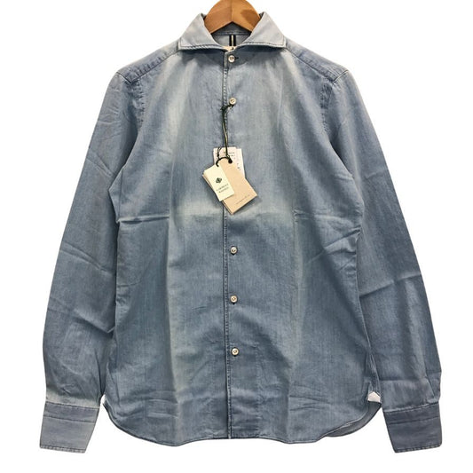 極美品◆ルイジボレッリ ナポリ デニムシャツ ダンガリー コットン カジュアル ライトブルー メンズ サイズS LUIGI BORRELLI NAPOLI 【AFB29】