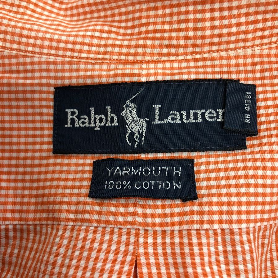 極美品◆ラルフローレン ボタンダウンシャツ 90S オールド チェック オレンジ系 メンズ サイズ18 Ralph Lauren 【AFB5】