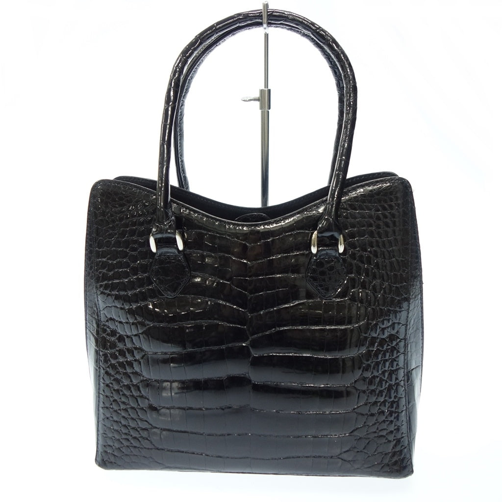 Good condition ◆ Sanpo JRA certified handbag crocodile shiny black sanpo [AFE11] 