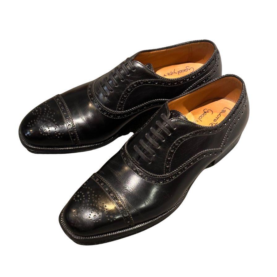 エンツォボナフェ セミブローグ カーフ ブラック サイズUK5.5 Enzo Bonafe ビジネスシューズ 約24.0cm【LA】【中古】