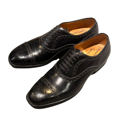 エンツォボナフェ セミブローグ カーフ ブラック サイズUK5.5 Enzo Bonafe ビジネスシューズ 約24.0cm【LA】【中古】