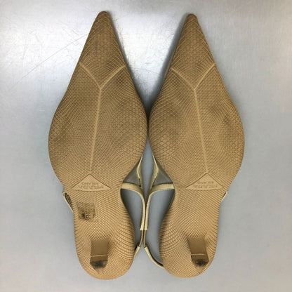 プラダ パンプス スリングバック メッシュ トライアングルロゴ ベージュ レディース サイズ37 約24.0cm【AFC31】