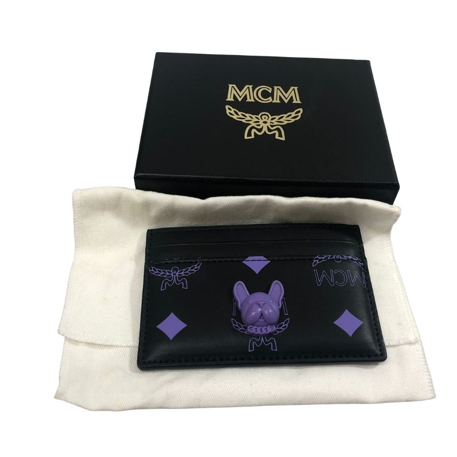 エムシーエム パスケース モノグラム アイコン レザー ブラック×パープル MCM【AFI10】【中古】