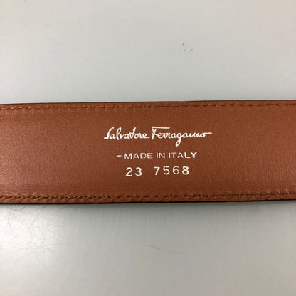 サルヴァトーレフェラガモ レザーベルト 23 7568 ダークブラウン シルバー金具 メンズ Salvatore Ferragamo【AFB55】