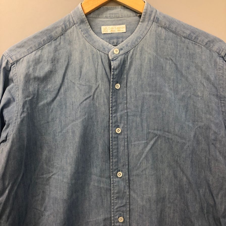 中古◆レスレストン バンドカラー 長袖シャツ メンズ サイズ16 1/4 ブルー LES LESTON 【AFB35】