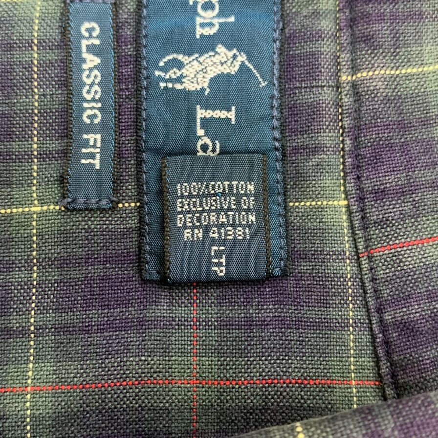 美品◆ラルフローレン 90S チェックシャツ パープル系 メンズ サイズ2XL RALPH LAUREN 【AFB10】