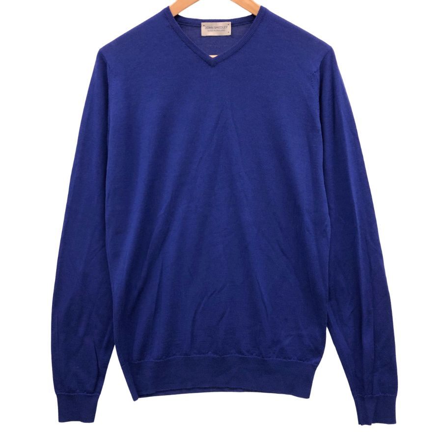美品◆ジョンスメドレー セーター Vネック ニット ウール 薄手 ブルー メンズ サイズM JOHN SMEDLEY 【AFB9】