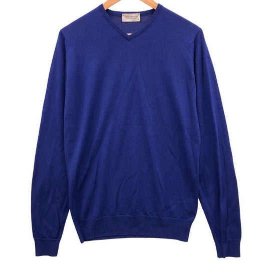 美品◆ジョンスメドレー セーター Vネック ニット ウール 薄手 ブルー メンズ サイズM JOHN SMEDLEY 【AFB9】