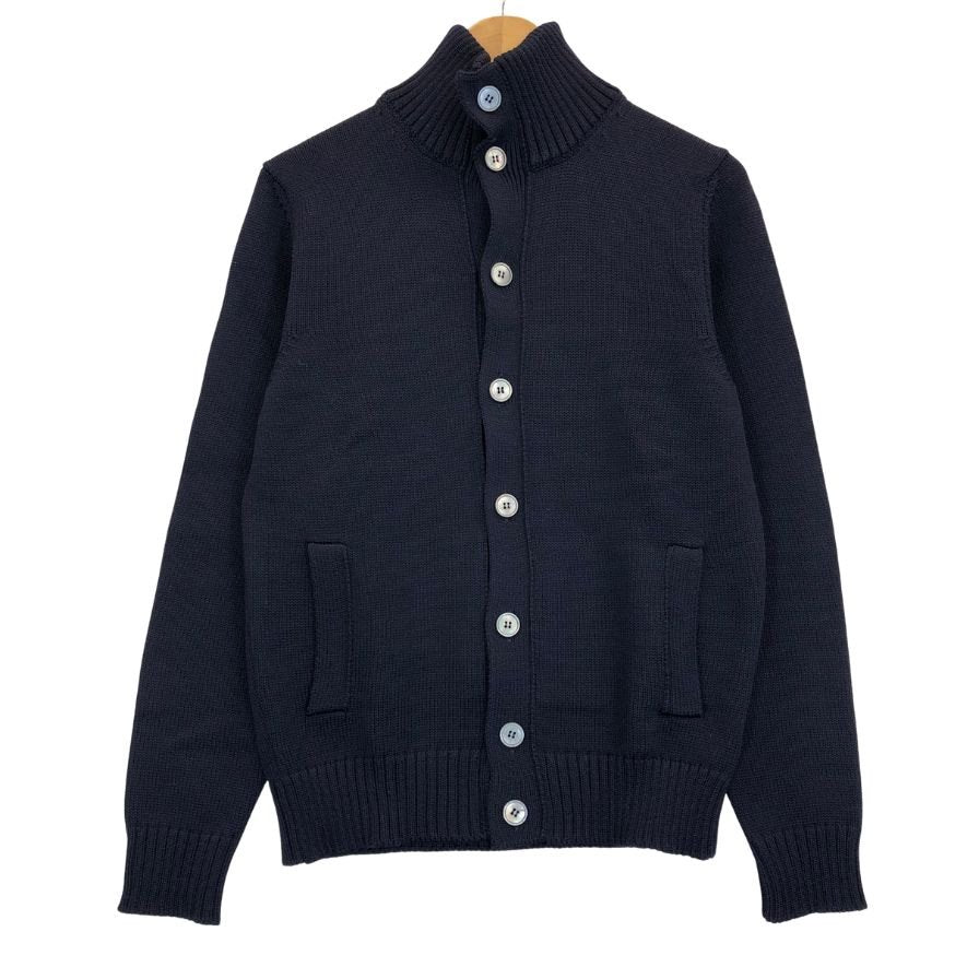 美品◆ザノーネ ニット 厚手 ハイネック ボタン コットン メンズ ネイビー サイズ48 ZANONE 【AFB44】